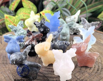1.5inch Reindeer Figurine Christmas Decor Gifts,Carved Gemstone Deer Animal Statue Home Desk Decoration