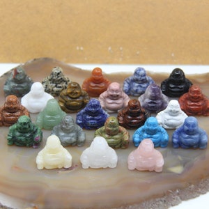 23 Gemstone Choice,1.2&quot; Carved Buddha Statues,Turquoise/Quartz/Lapis Mini Laughing Buddha Decoration,Healing Crystal Carved Decor Wholesales