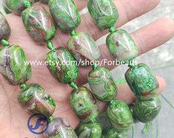 Green Crazy Agate Drum Loose Beads,Smooth Banded Lace Onxy Nugget Pendants Necklaces Making