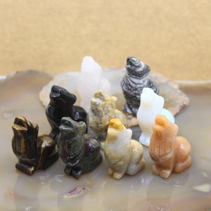 Gemstone Wolf Statue, Carved Crystal Animal Figurine, Home Decor