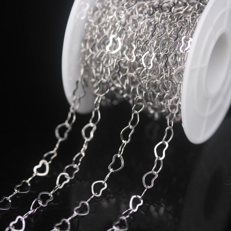 Plated Silver 4x6mm Heart Chains,Love Charms Decorative Rosary Chain Wholesale,Brass Link Necklace Chain Fine Jewelry Findings Choker Bulk