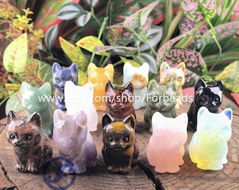 2 inches Gemstone Cat Figurine,Carved Quartz Healing Crystal Animal Statue Home Desk Decor Gift