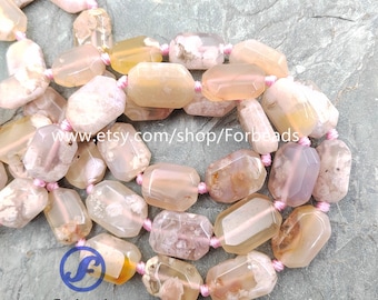 Natural Pink Sakura Agate Faceted Slab Beads,Cut Gemstone Nugget Pendants Necklaces Jewelry Making