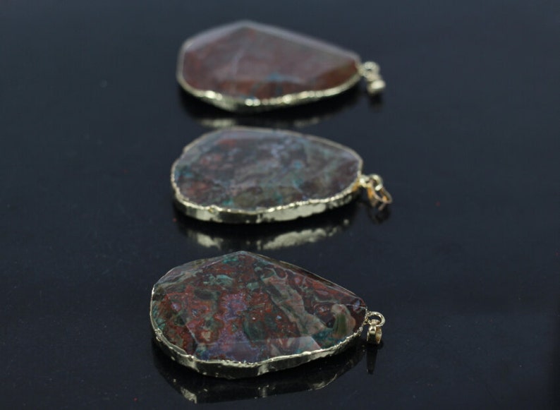 Natural Ocean Jasper Freeform Slab Pendant Beads,Brown Marine Agate Stone gold Foil Edged Facetad Slice fine Pendant jewelry making Crafts