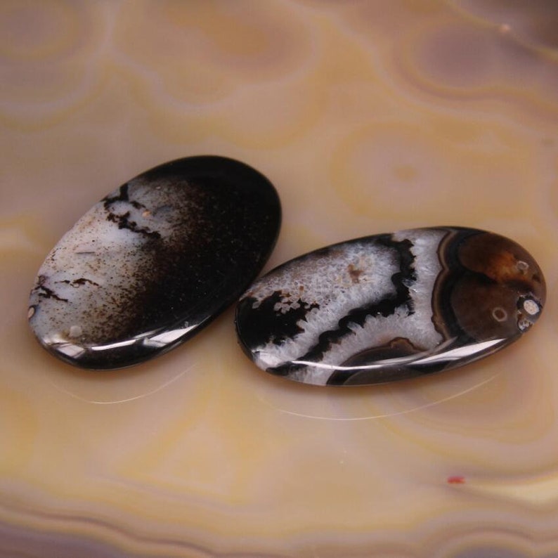 3-10pcs,Oval Slab Black Sakura Agate,Top Drilled Cherry Flower Onxy Slice Nugget Pendant,Raw Druzy Gems Cabochons Smooth Slab Necklace