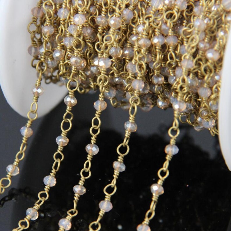2x3mm wire wrapped with brass copper loop necklace findings,brown opal color glass faceted rondelle beads chains rosary chain