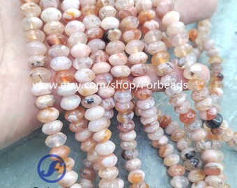 Natural Pink Sakura Agate Rondelle Beads,Flat Round Heishi Spacers Bead Necklaces Bracelets Making