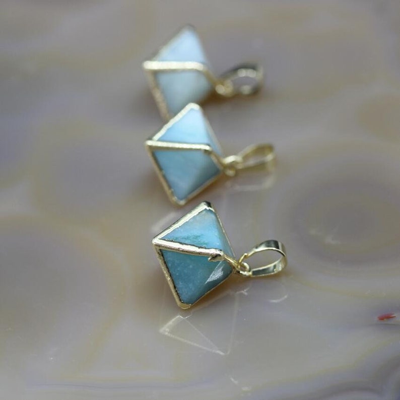 3-10pcs Natural Amazonite Double Pyramid Faceted Nugget Pendants Charms,Gold Edge Stone Gems Cone Healing Necklace Earrings Jewelry Making