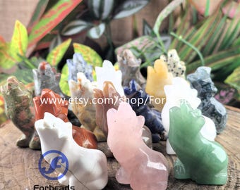 2inch Gemstone Wolf Statue, Carved Crystal Quartz Animal Figurine, Home Desk Decor Gifts