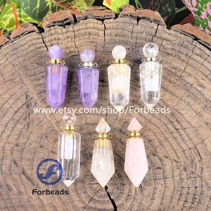 Faceted Quartz Hexagon Pointed Perfume Bottle Pendants,Amethyst Crystal Essential Oil Diffuser Vial Charms
