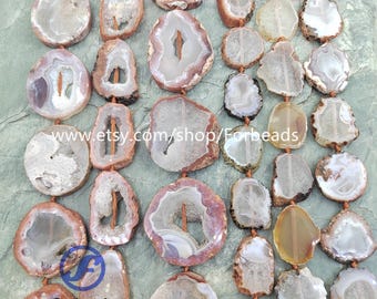 Natural Geode Agate Slab Beads Bulk,Irregular Raw Druzy Drusy Slice Pendants Necklaces Making
