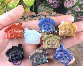 1inch Carved Gemstone Mini House Statue,Reiki Crystal Quartz House Figurine Desk Home Decor