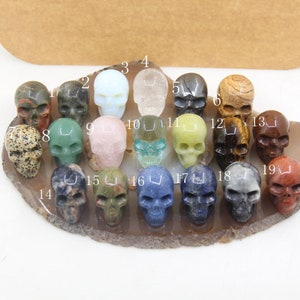 19 Stone Choice,2 Inches Natural Gemstones Carved Skull Figurine Home Decor,Labradorite Lapis Opal Tiger Eye Amethyst Crystal Jasper Skull