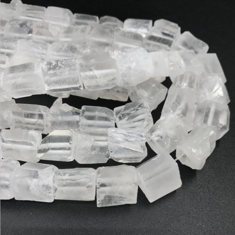 New,Rough Clear Crystal Faceted Nugget Drilled Beads,Freeform Shape Cut slice Crystal Gems,Matted Rock Quartz Druzy Charms Chunky Jewelry