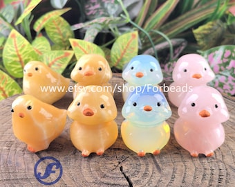 1.5Inch Reiki Quartz Baby Ducks Statue,Carved Gemstone Chicken Animal Figurine Desk Home Decoration