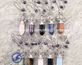 Chakra Crystal Hexagon Point Pendulum Pendant,Healing Reiki Gemstone Quartz Pointed Divination Jewelry Gift