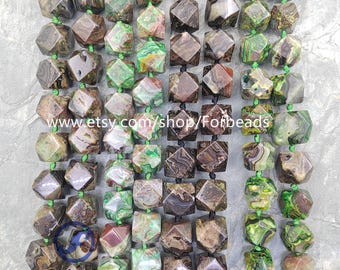 Green Crazy Agate Faceted Nugget Loose Beads,Banded Lace Onxy Graduated Pendants Necklaces Making
