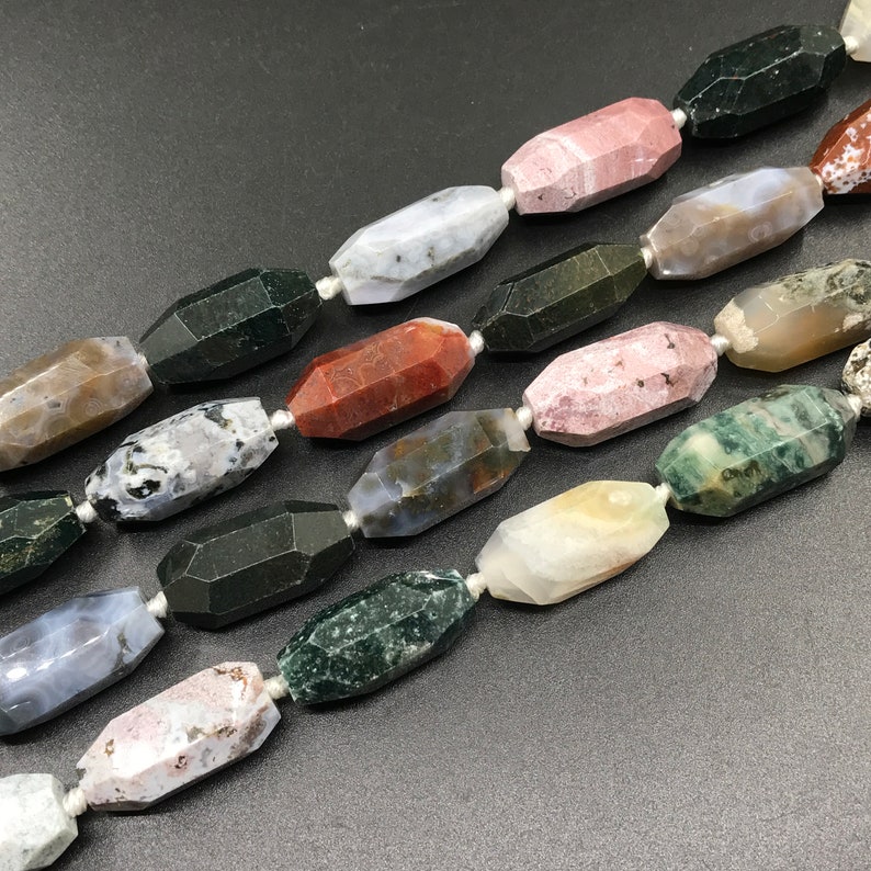 12pcs,Faceted Natural Ocean Agate Nugget Barrel Beads Connectors,Long Size Ocean Jasper Gemstone Pendants Necklaces Bracelets Jewelry Crafts