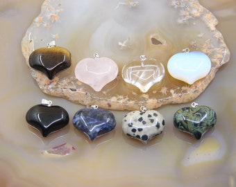 3-10pcs Obsidian Rose Quartz Heart Shape Pendants,Natural Gemstone Opal Sodalite Tiger eye Jasper Charms Necklace Earrings Jewelry Wholesale