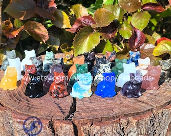 1.2" Carved Cat Figurine Home Decoration,Reiki Healing Crystal Quartz Cat Statue,Natural Gemstone Obsidian Amethyst Opal Animal Kids Gifts