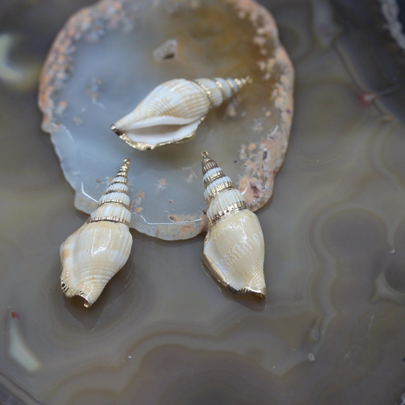 5-10pcs,Sea Snail Pendants Charms Bulk,Gold Plated Edged Beach Conch Shells DIY Bracelet Necklaces Earrings Supplies Jewelry Wholeasles