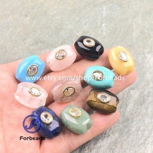 Healing Crystal Big Hole Beads Connector With Inlaid Zircon Gemstone Pendant Bracelet Jewelry Making