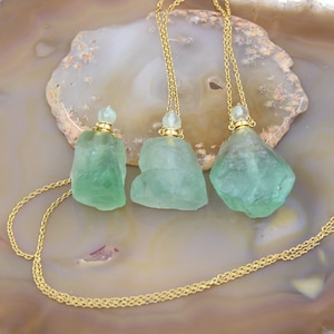 Gold Chain Raw Green Fluorite Nugget Perfume Bottle Pendants Necklaces