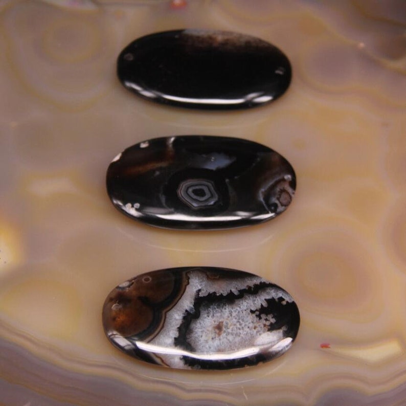 3-10pcs,Oval Slab Black Sakura Agate,Top Drilled Cherry Flower Onxy Slice Nugget Pendant,Raw Druzy Gems Cabochons Smooth Slab Necklace
