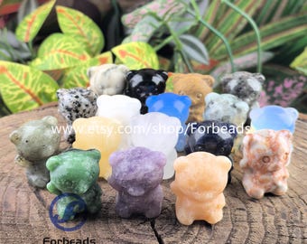 1.2Inch Mini Baby Bear Statue Home Decor,Carved Gemstone Quartz Figurine,Animal Sculpture Gifts