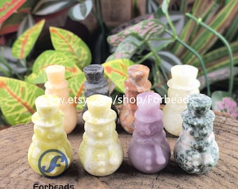 1.5" Quartz Snowman Figurine Home Desk Decoration,Healing Crystal Carved Statue Christmas Decor Gifts