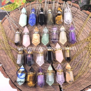 Double Pointed Quartz Perfume Bottle Pendant Necklaces,Crystal Prism Essential Oil Diffuser Vial Charms