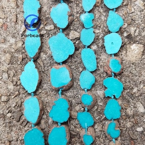 15.5&quot; Strand Raw Turquoise Slab Loose Beads,Natural Blue Howlite Cut Stone Slice Nuggets Gemstone Pendants Crafts Jewelry Making Supplies