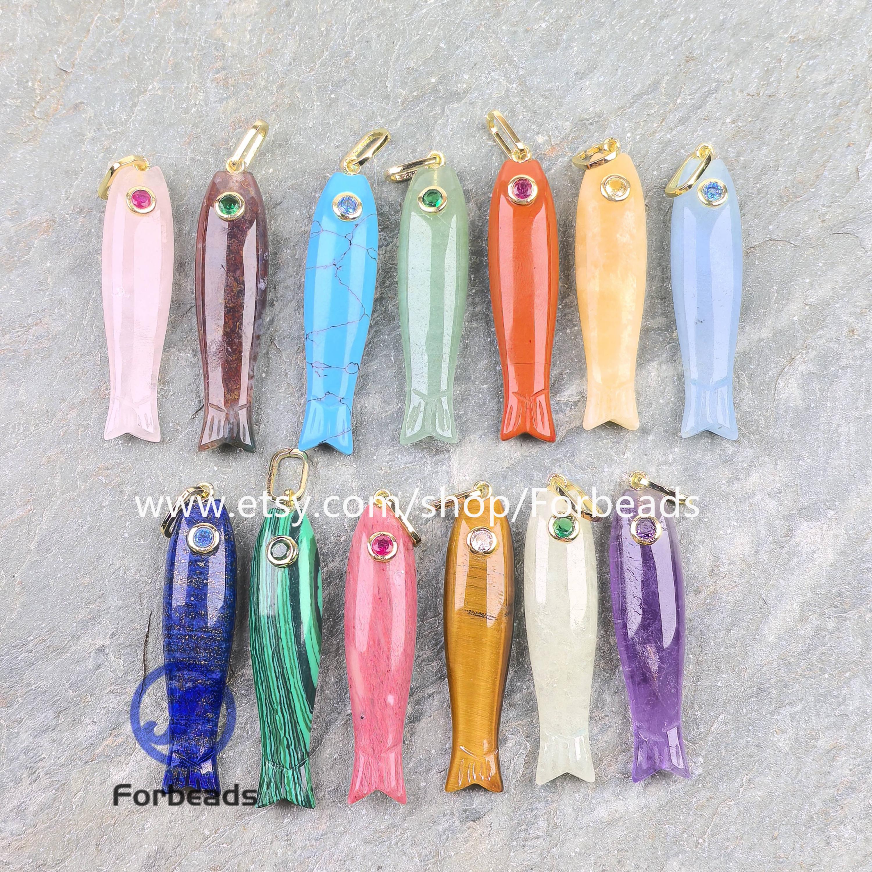 Stone carved fish charm - Etsy 日本