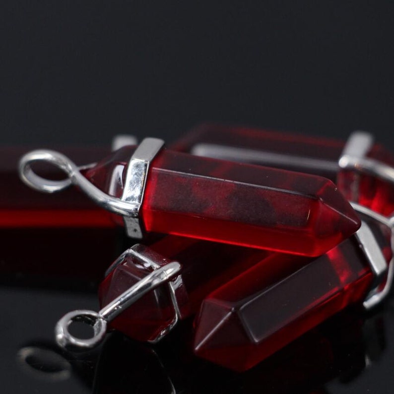 Red Crystal Glass Hexagon Point copper Pendant,Faceted slice double points Bulk,Glass Stick Reiki Chakra Pendant Necklace Supplies,3pcs