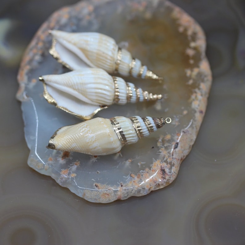5-10pcs,Sea Snail Pendants Charms Bulk,Gold Plated Edged Beach Conch Shells DIY Bracelet Necklaces Earrings Supplies Jewelry Wholeasles