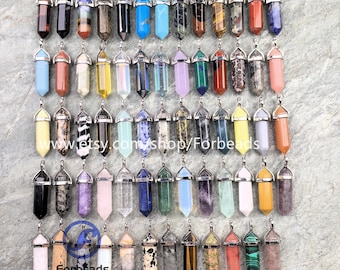 Chakra Crystal Hexagon Point Pendant Wholesale,Healing Gemstone Quartz Tower Pencil Pointed Necklace Charms