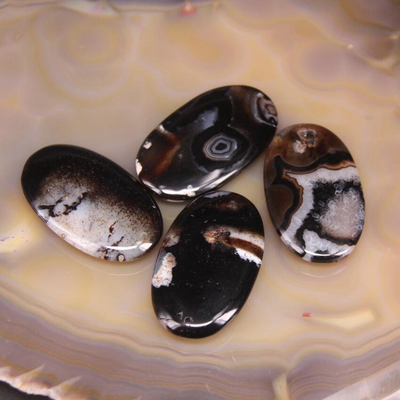3-10pcs,Oval Slab Black Sakura Agate,Top Drilled Cherry Flower Onxy Slice Nugget Pendant,Raw Druzy Gems Cabochons Smooth Slab Necklace