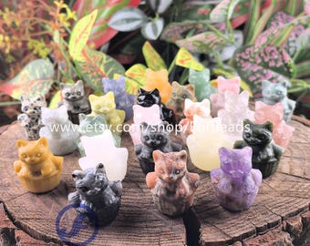 1.4" Healing Crystal Basket Cat Statue Home Decoration,Carved Quartz Gemstone Animal Figurine