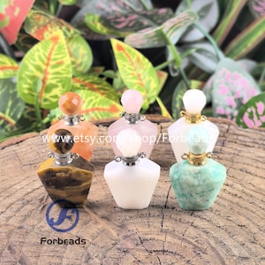 Faceted White Jade Perfume Bottle Pendants,Tiger Eye Amazonite Essential Oil Diffuser Vial Charms