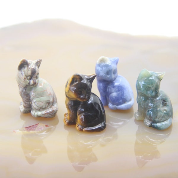 1.3" Natural Gemstone Hand Carved Mini Cat Figurine,Tiger eye/Sodalite/Agate Lovely Cat Statue Decoration,Crystal Animal Carved Wholesales