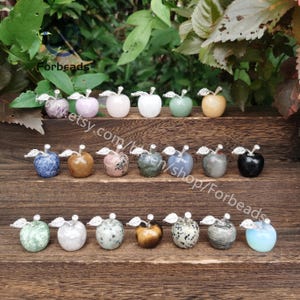 25mm Healing Crystal Carving Apple Decoration,Natural Gemstone Rose Quartz Amethyst Opalite Carved Mini Apple Home Office Decor Gift For Her