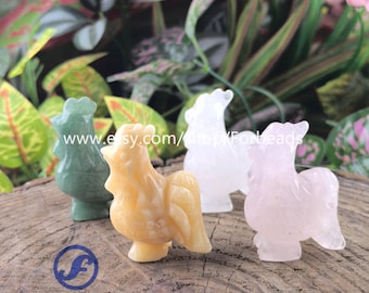 2inches Carved Rooster Statue Desk Decor,Crystal Gemstone Chicken Cock Animal Figurine Home Decoration