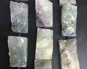 Approx 10pcs Natural Drilled raw druzy crystal quartz amethyst geode nugget beads, raw rough purple quartz pendant necklace16-24x22-43mm