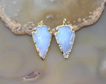 3-10pcs Opal Stone Arrowhead Pendants Earring,Plated Gold Edgeds Opalite Glass Arrow Charms Necklace Findings Jewelry Making Wholesales