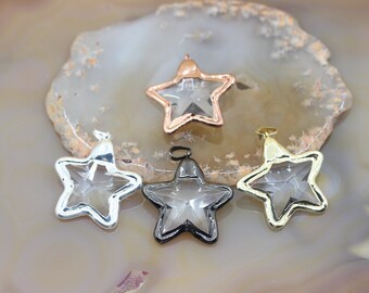 3-10pcs,Plated Bezel Glass Crystal Pendants Wholesales,Star Shaped Clear Glass Faceted Nugget Charms Necklace Crafts Findings Jewelry Making