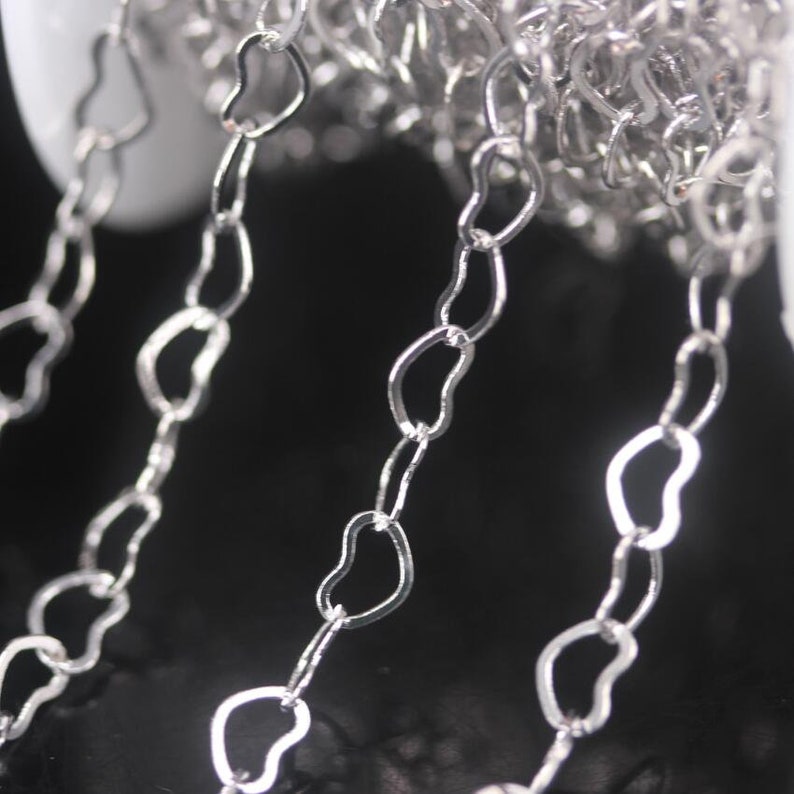 Plated Silver 4x6mm Heart Chains,Love Charms Decorative Rosary Chain Wholesale,Brass Link Necklace Chain Fine Jewelry Findings Choker Bulk