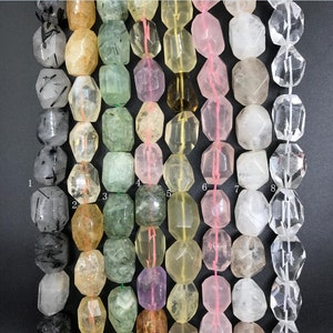 Faceted Nugget Crystal Loose Beads Bulk, Rose Quartz, Citrine, Prehnite Strand for Jewelry Making