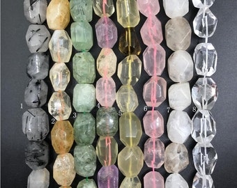 Faceted Nugget Crystal Loose Beads Bulk, Rose Quartz, Citrine, Prehnite Strand for Jewelry Making