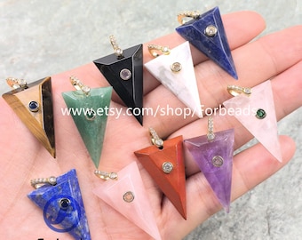 Faceted Gemstone Triangle Pendants With Inlaid Colored Zircon Crystal Geometric CZ Charms Jewelry Making