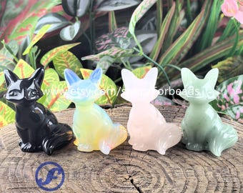 60mm Carved Gemstone Fox Figurine Home Decoration,Reiki Crystal Quartz Animal Statue Kids Gifts